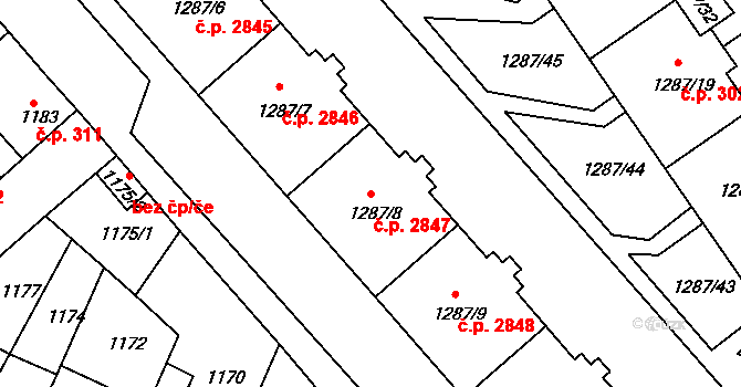 Mělník 2847 na parcele st. 1287/8 v KÚ Mělník, Katastrální mapa