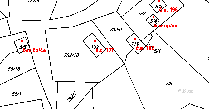 Pulovice 197, Šemnice na parcele st. 132 v KÚ Pulovice, Katastrální mapa