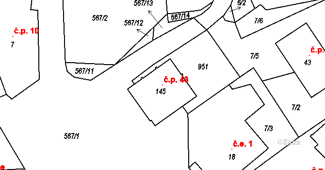 Hadrava 43, Chudenín na parcele st. 145 v KÚ Hadrava, Katastrální mapa