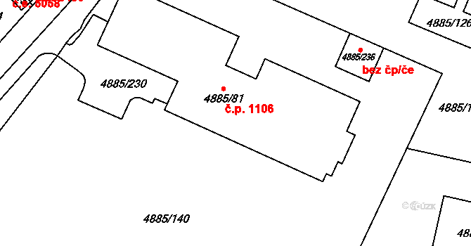 Jihlava 1106 na parcele st. 4885/81 v KÚ Jihlava, Katastrální mapa