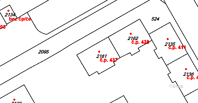 Lyžbice 437, Třinec na parcele st. 2161 v KÚ Lyžbice, Katastrální mapa