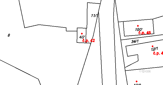Obrubce 42 na parcele st. 4/2 v KÚ Obrubce, Katastrální mapa