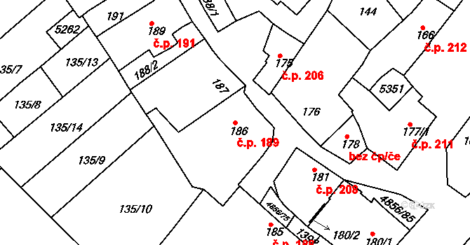 Čejkovice 189 na parcele st. 186 v KÚ Čejkovice, Katastrální mapa