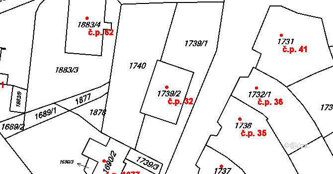 Dolní Bojanovice 32 na parcele st. 1739/2 v KÚ Dolní Bojanovice, Katastrální mapa