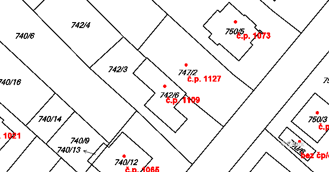 Rohatec 1109 na parcele st. 742/6 v KÚ Rohatec, Katastrální mapa