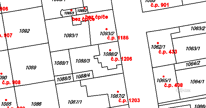 Dubňany 1206 na parcele st. 1088/2 v KÚ Dubňany, Katastrální mapa