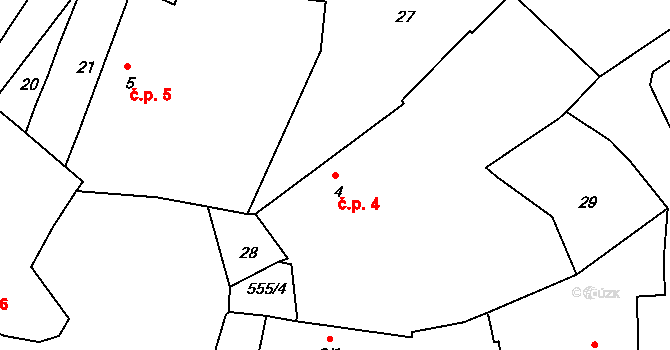 Myslůvka 4, Černíč na parcele st. 4 v KÚ Myslůvka, Katastrální mapa