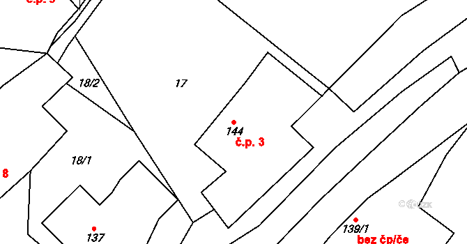 Ruda 3, Tvrdkov na parcele st. 144 v KÚ Ruda u Rýmařova, Katastrální mapa