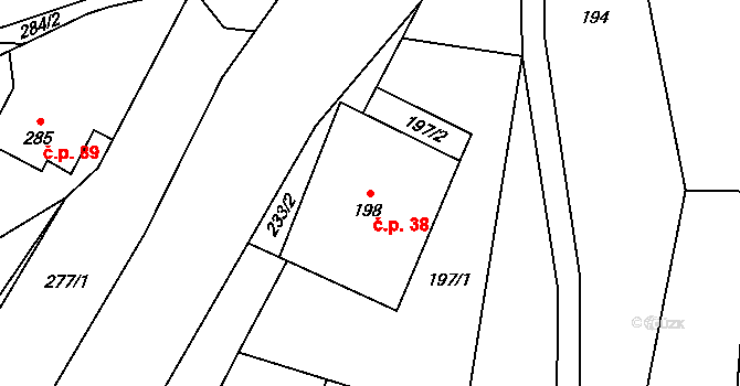 Ondřejov 38, Rýmařov na parcele st. 198 v KÚ Ondřejov u Rýmařova, Katastrální mapa