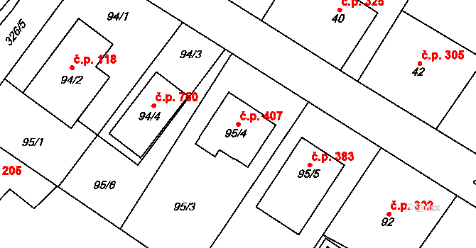 Krmelín 407 na parcele st. 95/4 v KÚ Krmelín, Katastrální mapa