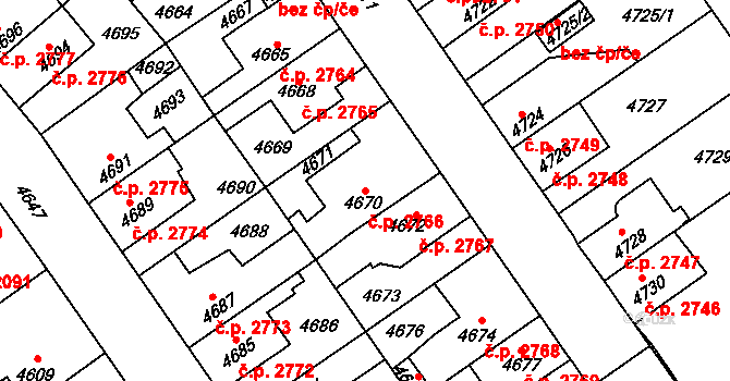 Kladno 2766 na parcele st. 4670 v KÚ Kladno, Katastrální mapa