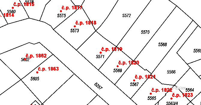Kročehlavy 1819, Kladno na parcele st. 5571 v KÚ Kročehlavy, Katastrální mapa