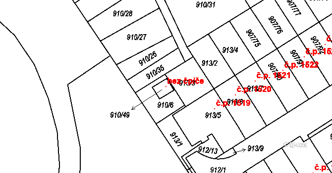 Rychnov nad Kněžnou 145932591 na parcele st. 910/49 v KÚ Rychnov nad Kněžnou, Katastrální mapa