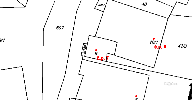 Sedlo 7, Číměř na parcele st. 9 v KÚ Sedlo u Číměře, Katastrální mapa