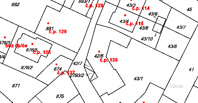 Dačice I 135, Dačice na parcele st. 42/6 v KÚ Dačice, Katastrální mapa