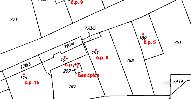 Borek 6, Suchomasty na parcele st. 101 v KÚ Suchomasty, Katastrální mapa