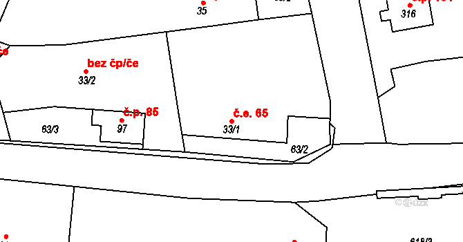 Ledce 65 na parcele st. 33/1 v KÚ Ledce u Mladé Boleslavi, Katastrální mapa