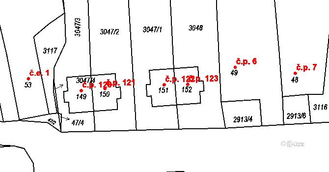 Žebráky 122, Hošťka na parcele st. 151 v KÚ Žebráky, Katastrální mapa
