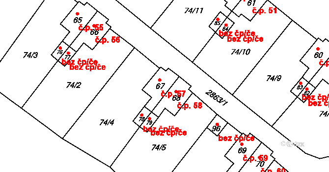 Kurojedy 57, Bor na parcele st. 67 v KÚ Kurojedy, Katastrální mapa