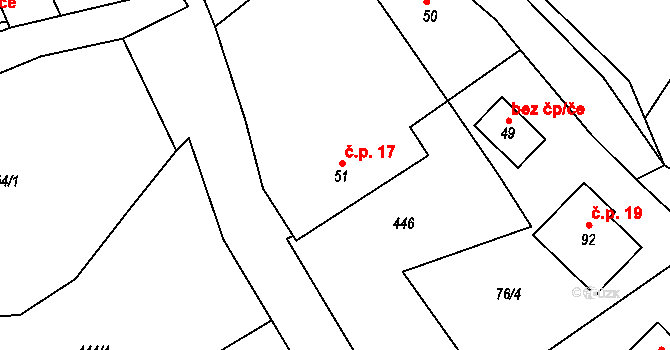 Hrádek 17 na parcele st. 51 v KÚ Hrádek u Nechanic, Katastrální mapa
