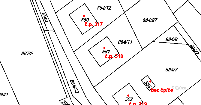 Lubná 318 na parcele st. 561 v KÚ Lubná u Poličky, Katastrální mapa