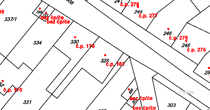 Křelov 181, Křelov-Břuchotín na parcele st. 328 v KÚ Křelov, Katastrální mapa