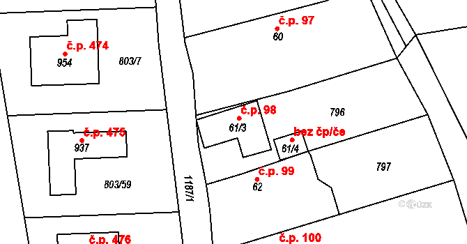 Želivec 98, Sulice na parcele st. 61/3 v KÚ Sulice, Katastrální mapa