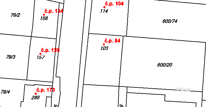 Poplze 84, Libochovice na parcele st. 103 v KÚ Poplze, Katastrální mapa