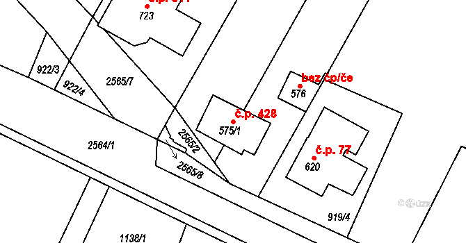 Třebenice 428 na parcele st. 575/1 v KÚ Třebenice, Katastrální mapa