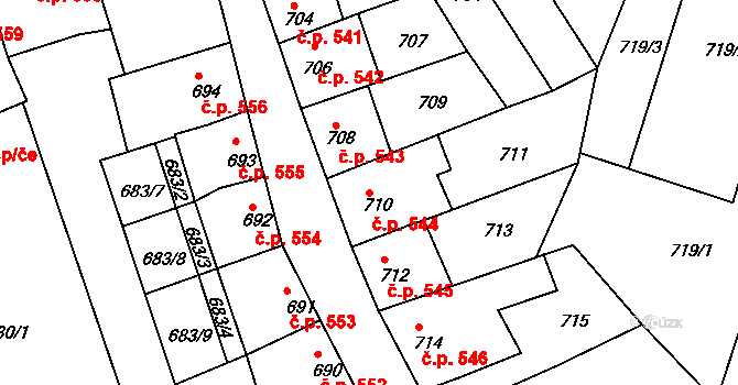 Roudnice nad Labem 544 na parcele st. 710 v KÚ Roudnice nad Labem, Katastrální mapa