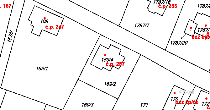 Jilemnice 257 na parcele st. 169/4 v KÚ Jilemnice, Katastrální mapa