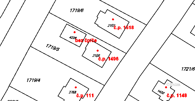 Rožnov pod Radhoštěm 1496 na parcele st. 2108 v KÚ Rožnov pod Radhoštěm, Katastrální mapa