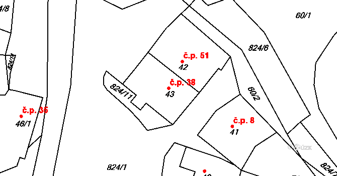 Libošovice 38 na parcele st. 43 v KÚ Libošovice, Katastrální mapa
