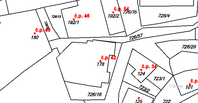 Semínova Lhota 42, Újezd pod Troskami na parcele st. 178 v KÚ Újezd pod Troskami, Katastrální mapa