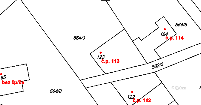 Sobkovice 113 na parcele st. 123 v KÚ Sobkovice, Katastrální mapa