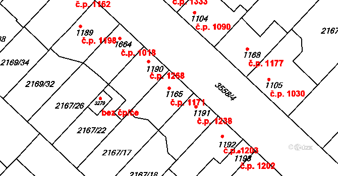 Lysá nad Labem 1171 na parcele st. 1165 v KÚ Lysá nad Labem, Katastrální mapa