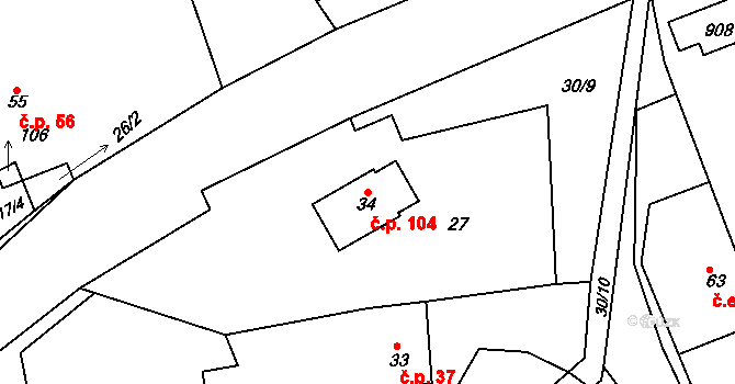 Sedletín 104 na parcele st. 34 v KÚ Sedletín, Katastrální mapa