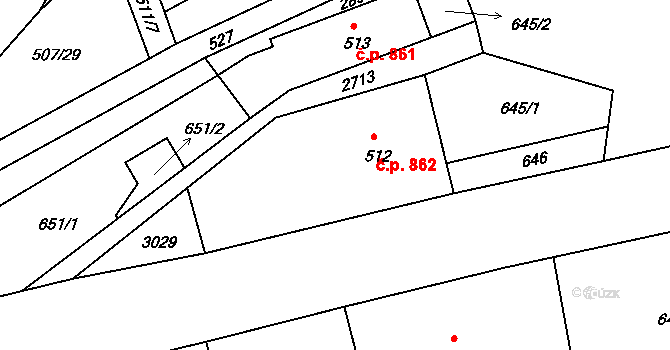 Bělá pod Bezdězem 862 na parcele st. 512 v KÚ Bělá pod Bezdězem, Katastrální mapa