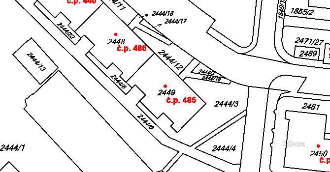 Nový Lískovec 485, Brno na parcele st. 2449 v KÚ Nový Lískovec, Katastrální mapa