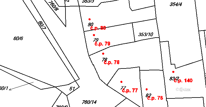 Vršovice 78 na parcele st. 78 v KÚ Vršovice u Loun, Katastrální mapa