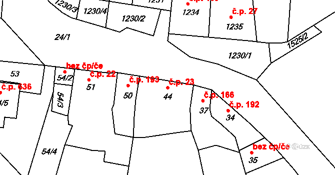 Postoloprty 23 na parcele st. 44 v KÚ Postoloprty, Katastrální mapa