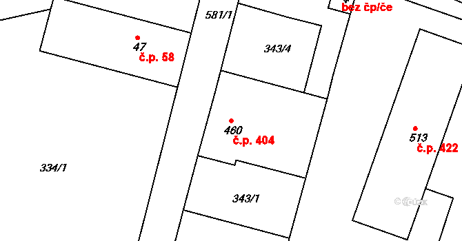 Ledvice 404 na parcele st. 460 v KÚ Ledvice, Katastrální mapa