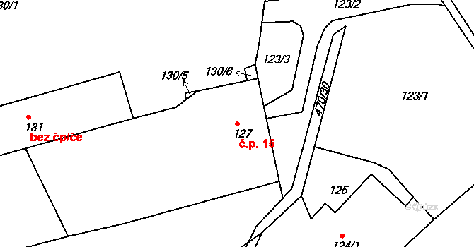 Mstišov 15, Dubí na parcele st. 127 v KÚ Mstišov, Katastrální mapa