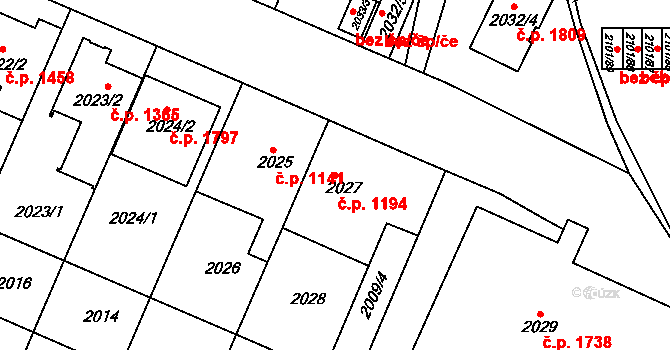 Trnovany 1194, Teplice na parcele st. 2027 v KÚ Teplice-Trnovany, Katastrální mapa