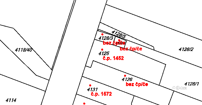 Teplice 1452 na parcele st. 4125 v KÚ Teplice, Katastrální mapa
