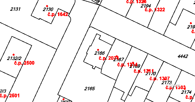 Teplice 2074 na parcele st. 2166 v KÚ Teplice, Katastrální mapa