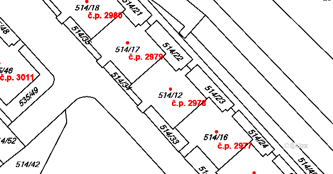 Teplice 2978 na parcele st. 514/12 v KÚ Teplice, Katastrální mapa