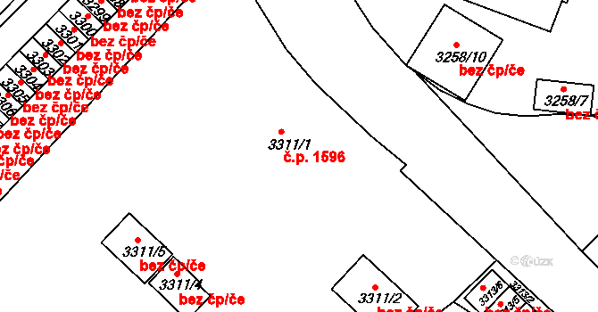 Sokolov 1596 na parcele st. 3311/1 v KÚ Sokolov, Katastrální mapa