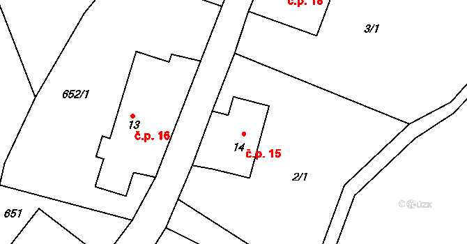 Horní Poustevna 15, Dolní Poustevna na parcele st. 14 v KÚ Horní Poustevna, Katastrální mapa