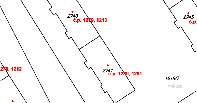 Cheb 1280,1281 na parcele st. 2741 v KÚ Cheb, Katastrální mapa